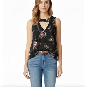 Free people black floral pullover tunic top sz small